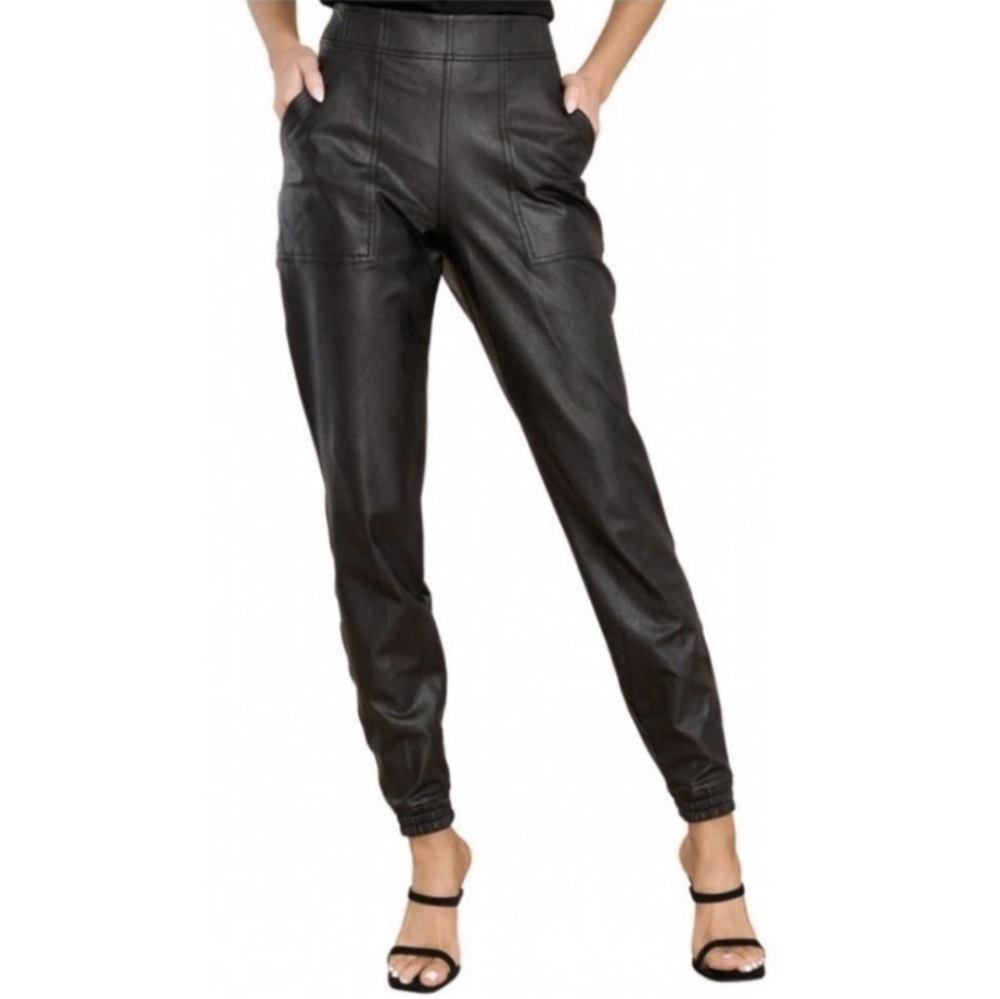 SPANX Joggers Faux Leather Pull On Front Pockets Mob Wife Streetwear Black Small